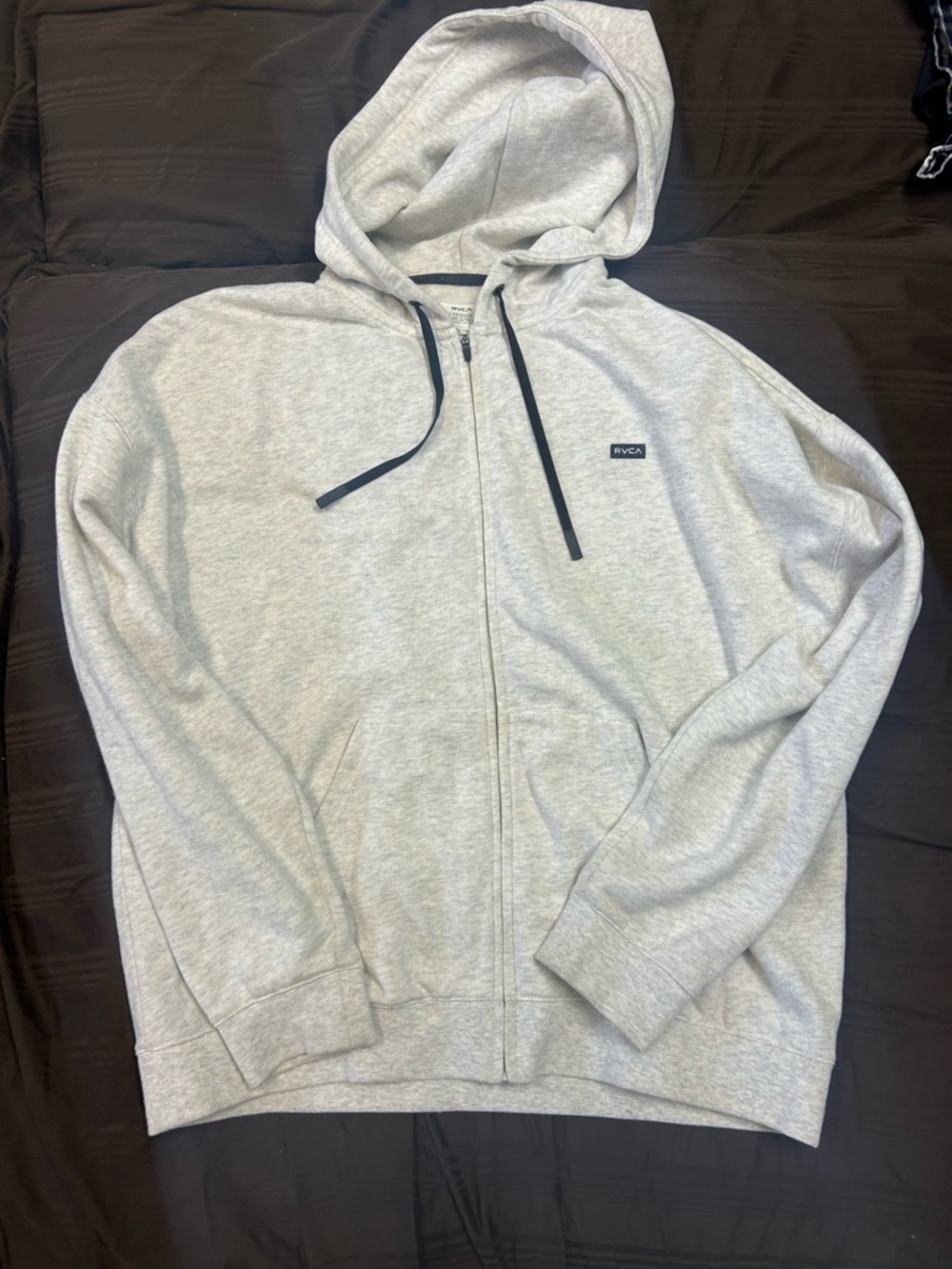 RVCA Light Gray Full-Zip Hoodie with Black Drawstrings
